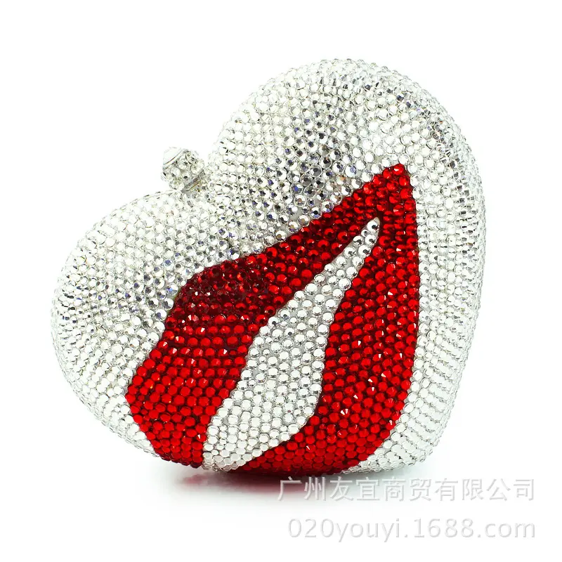 XIYUAN Heart-shaped lips evening bag Diamond Women Evening Clutch Minaudiere Bags Wedding Party Bridal Crystal Handbags  purse