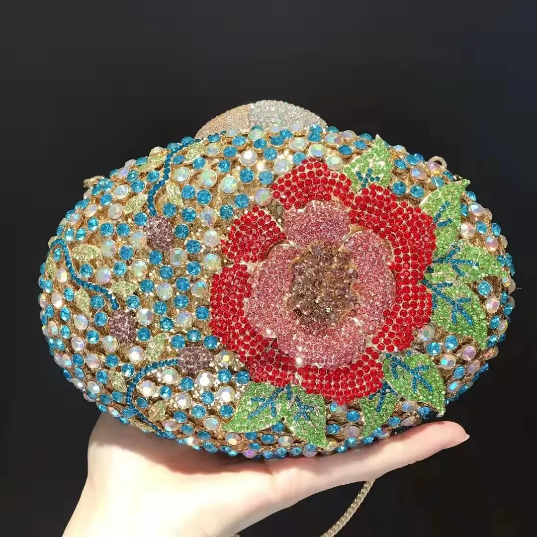 XIYUAN Green Flower Crystal Clutch Bag Wedding Stone Evening Bags Minaudiere Bag Party Cocktail Lades Diamond Purses and Handbag