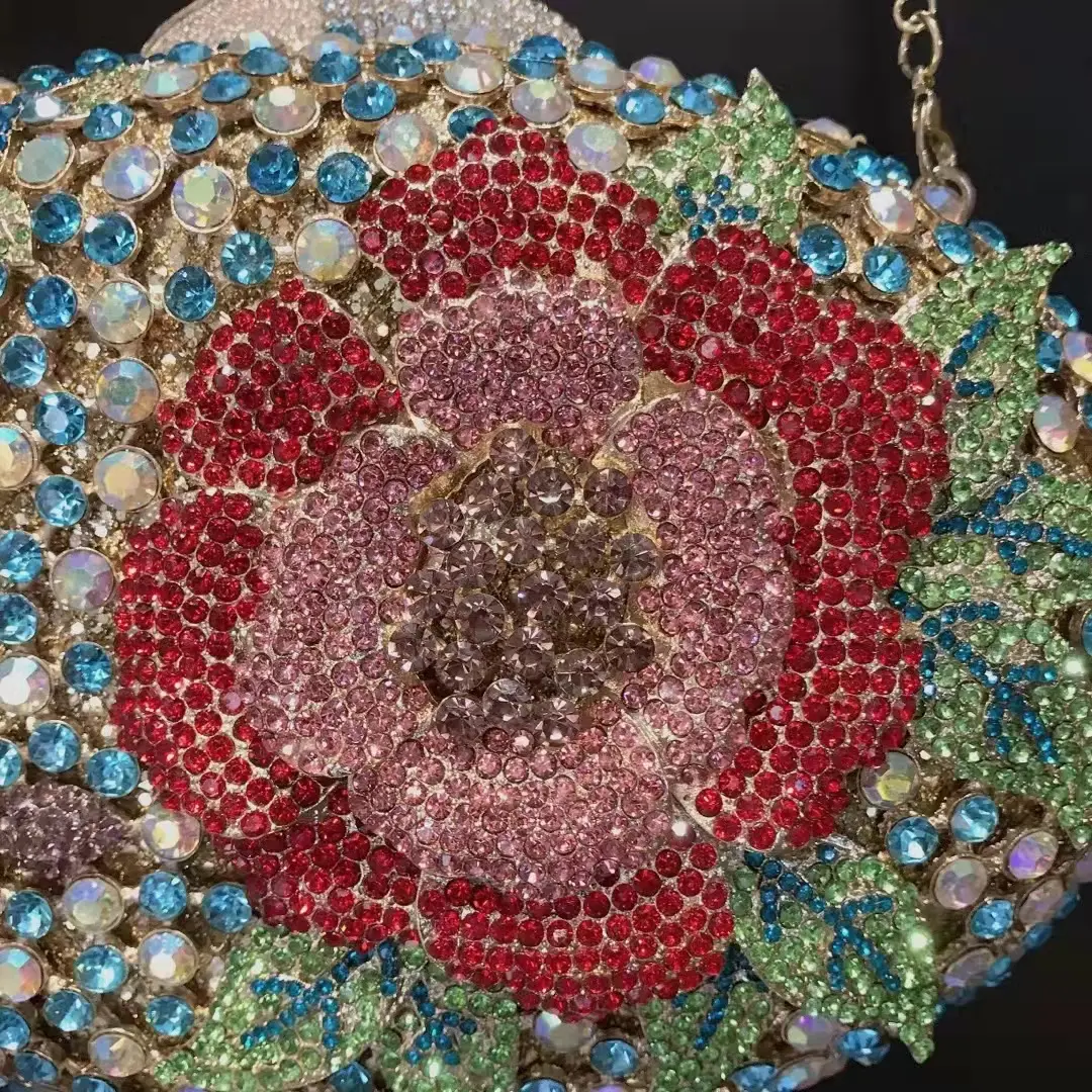 XIYUAN Green Flower Crystal Clutch Bag Wedding Stone Evening Bags Minaudiere Bag Party Cocktail Lades Diamond Purses and Handbag