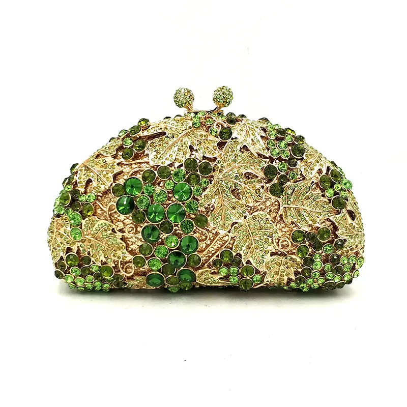 XIYUAN Green Leaf Stones Evening Bag Clutch Bags Wedding Bridal Diamond Clutches Bags Purses and Handbags Party Dinner Handbag