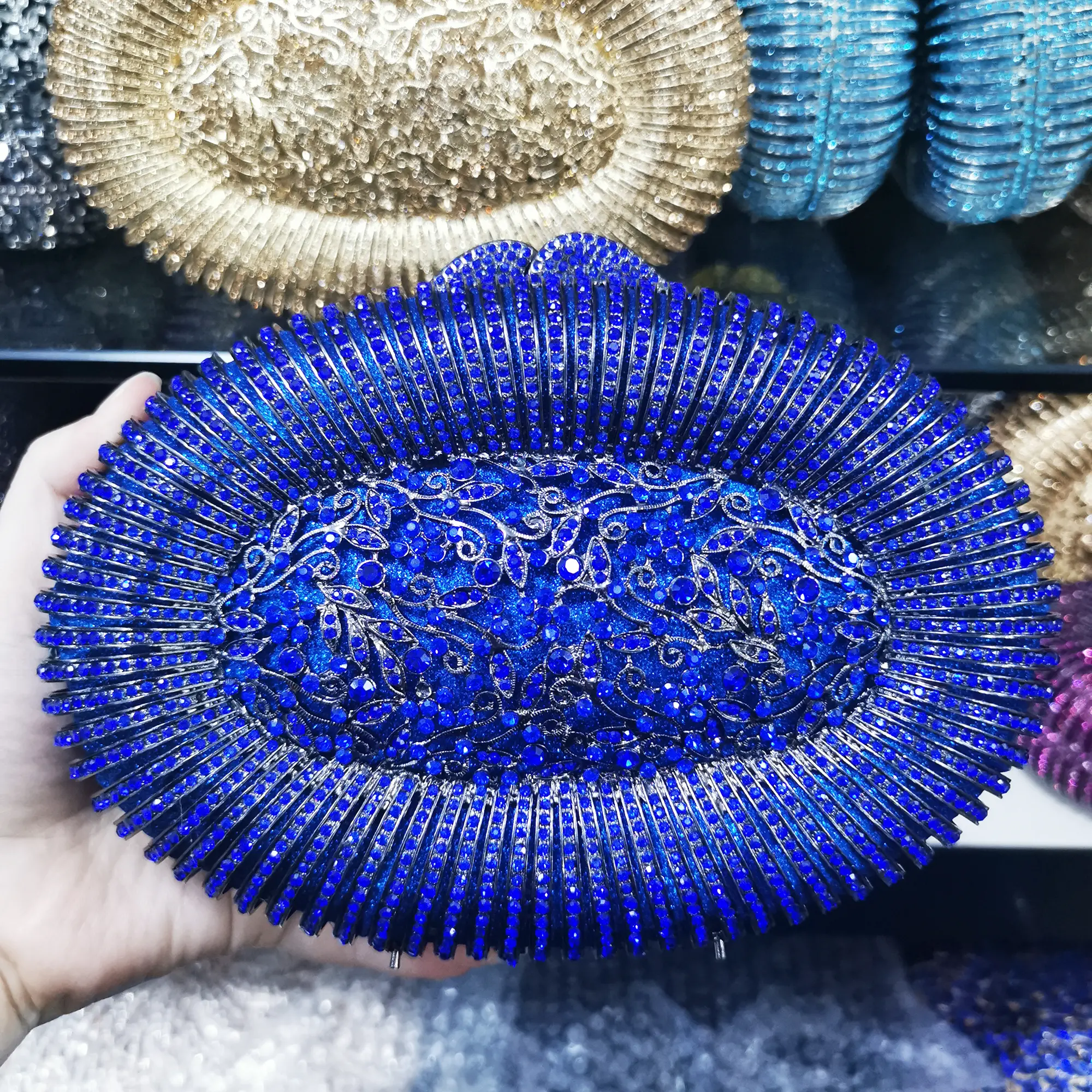 Elegant Women Purple Blue Gold Evening Bags Crystal Clutch Purses For Wedding Bridal Handbags Ladies Party Prom Diamond Clutches