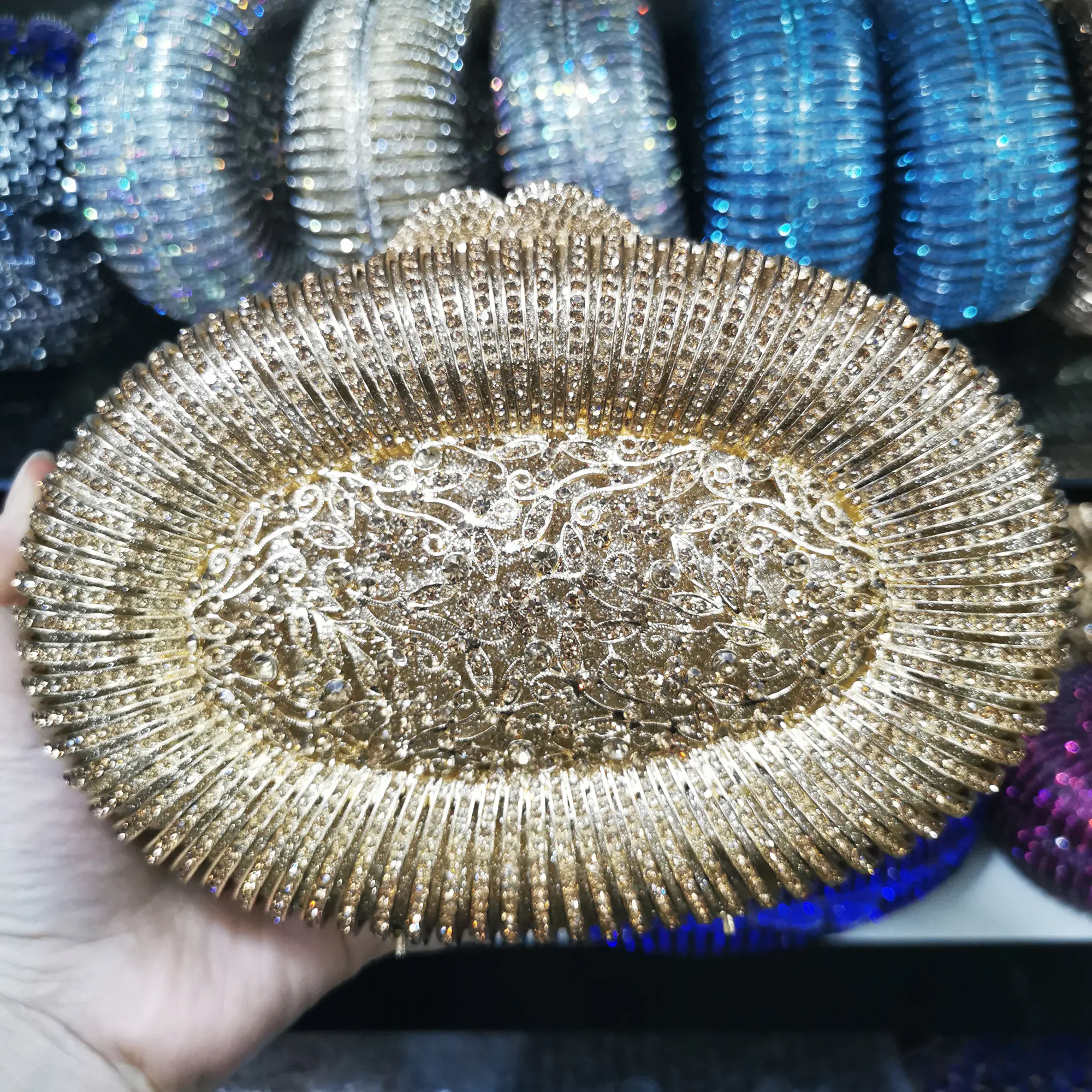 Elegant Women Purple Blue Gold Evening Bags Crystal Clutch Purses For Wedding Bridal Handbags Ladies Party Prom Diamond Clutches