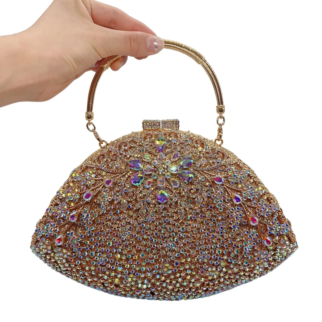 XIYUAN Elegant Red/Green Stones Evening Clutch Purse Bags Women Formal Party Totes Handbags Bridal Wedding Rhinestones Handbag