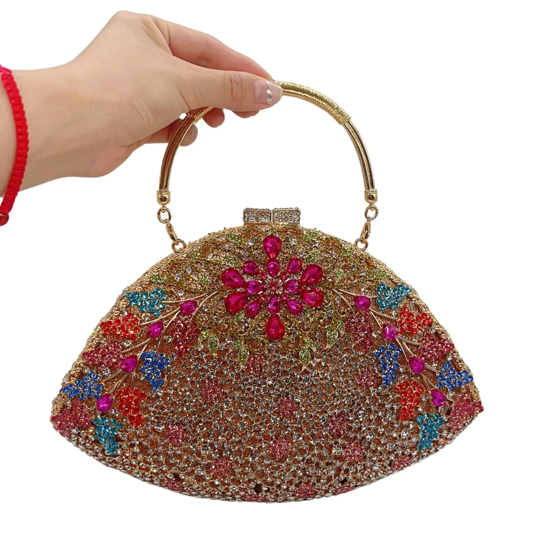 XIYUAN Elegant Red/Green Stones Evening Clutch Purse Bags Women Formal Party Totes Handbags Bridal Wedding Rhinestones Handbag