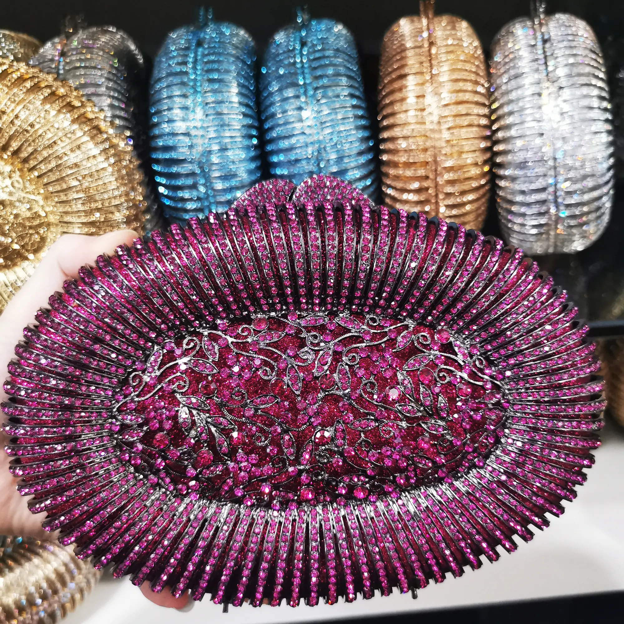 Elegant Women Purple Blue Gold Evening Bags Crystal Clutch Purses For Wedding Bridal Handbags Ladies Party Prom Diamond Clutches