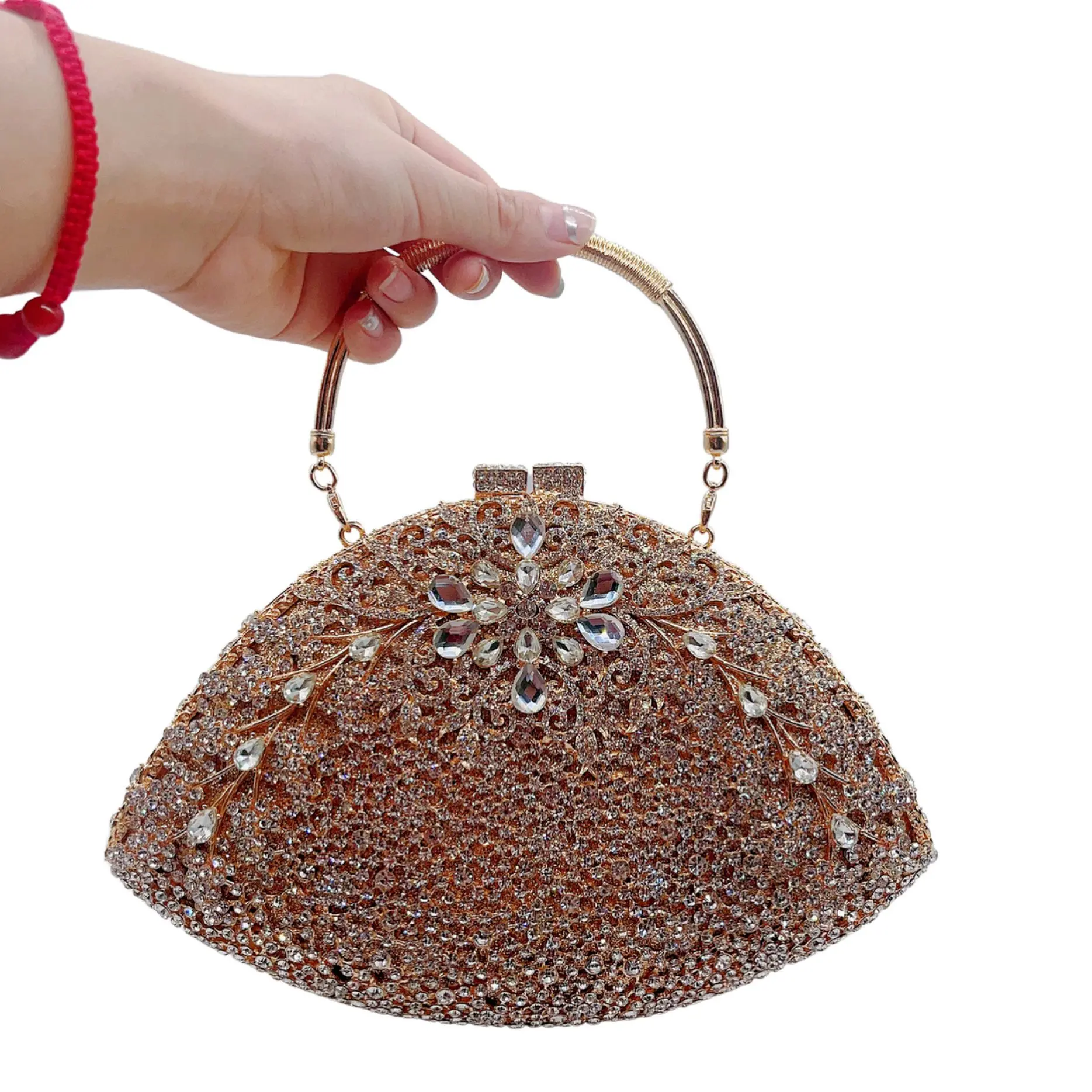 XIYUAN Elegant Red/Green Stones Evening Clutch Purse Bags Women Formal Party Totes Handbags Bridal Wedding Rhinestones Handbag