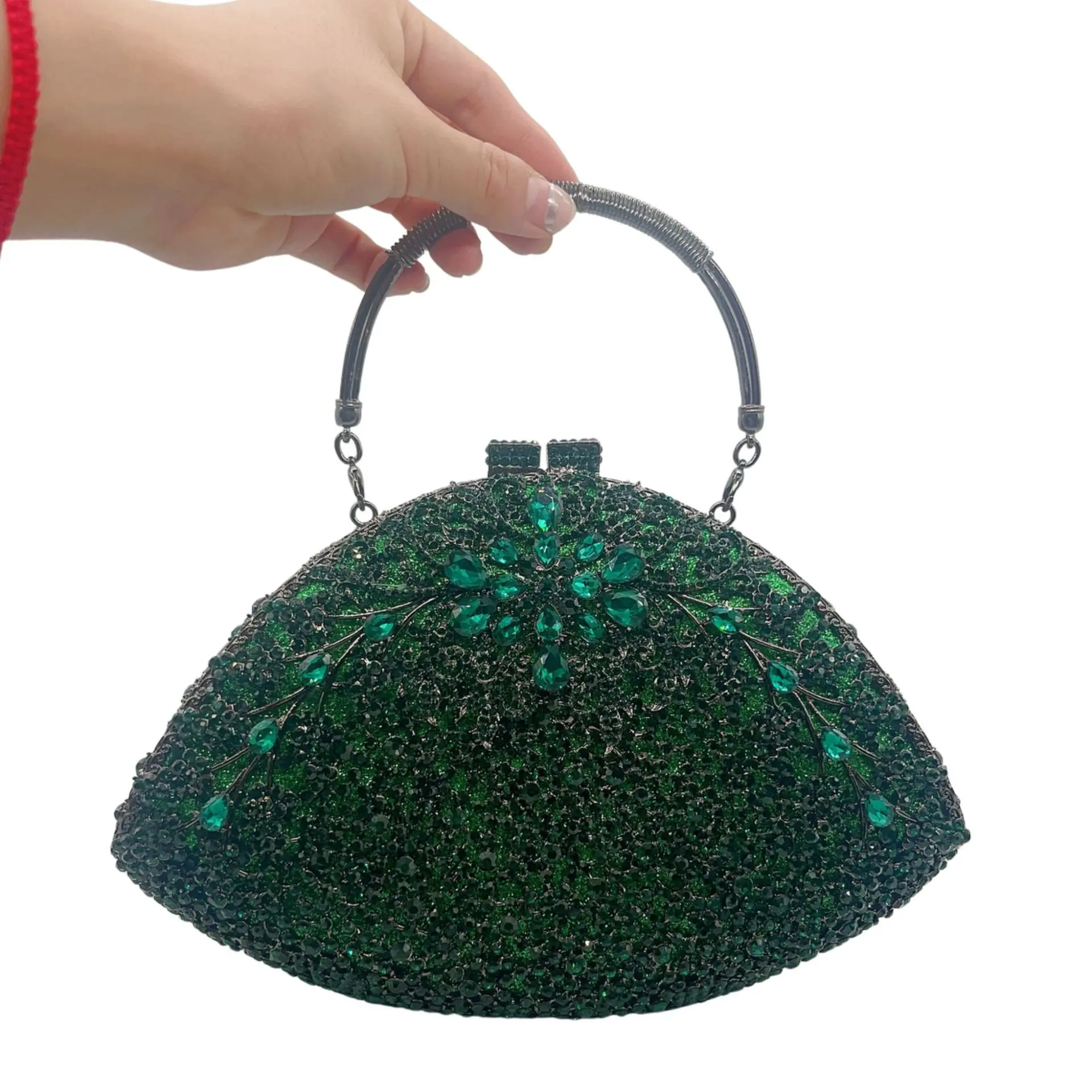 XIYUAN Elegant Red/Green Stones Evening Clutch Purse Bags Women Formal Party Totes Handbags Bridal Wedding Rhinestones Handbag