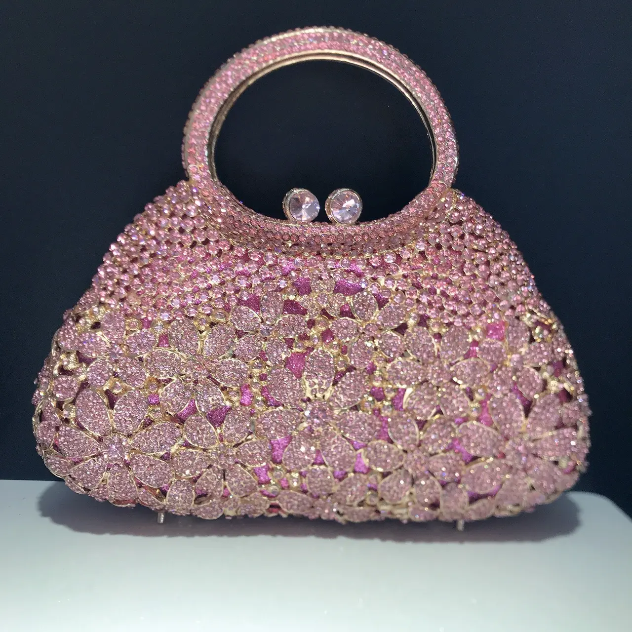 Fushia Large Rhinestone Top-Handle Wedding Handbag Purple Diamond Evening Bags Luxury Bridal Stones Handbags Party Clutch Purse