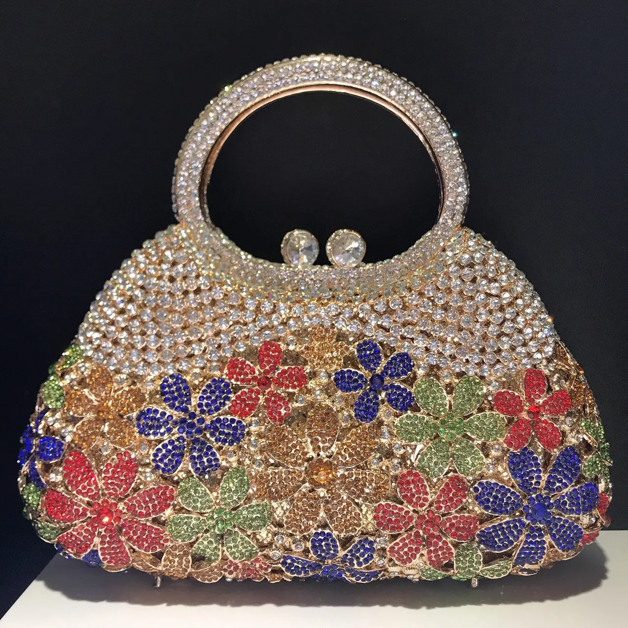 Fushia Large Rhinestone Top-Handle Wedding Handbag Purple Diamond Evening Bags Luxury Bridal Stones Handbags Party Clutch Purse