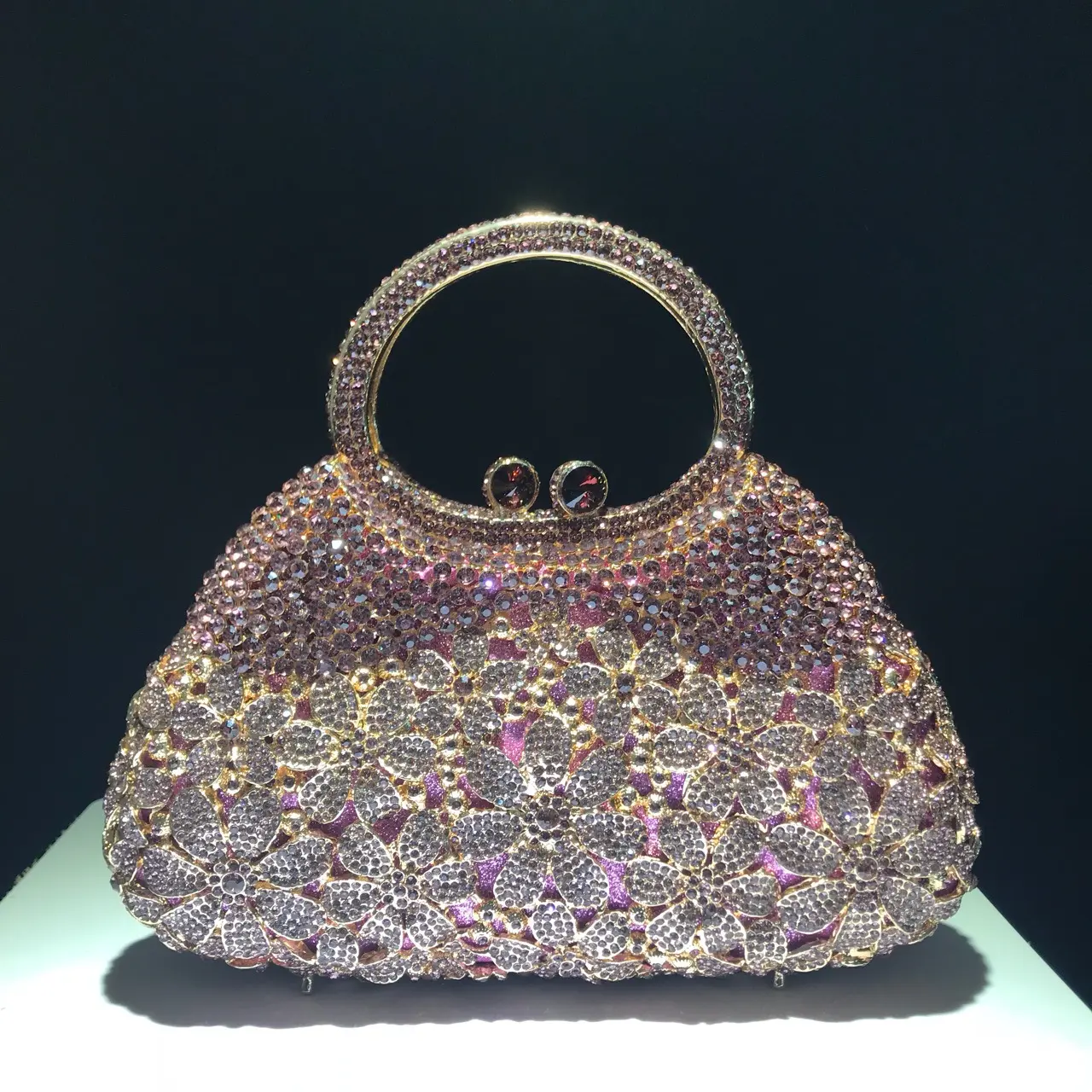 Fushia Large Rhinestone Top-Handle Wedding Handbag Purple Diamond Evening Bags Luxury Bridal Stones Handbags Party Clutch Purse