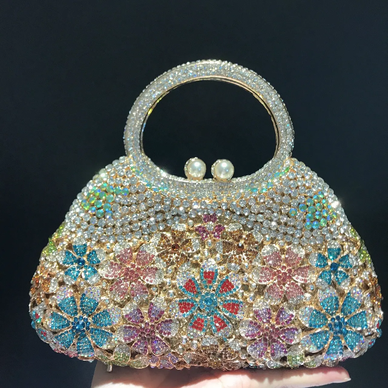 Fushia Large Rhinestone Top-Handle Wedding Handbag Purple Diamond Evening Bags Luxury Bridal Stones Handbags Party Clutch Purse