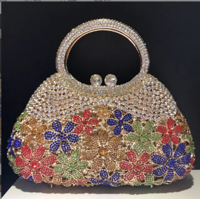 Fushia Large Rhinestone Top-Handle Wedding Handbag Purple Diamond Evening Bags Luxury Bridal Stones Handbags Party Clutch Purse