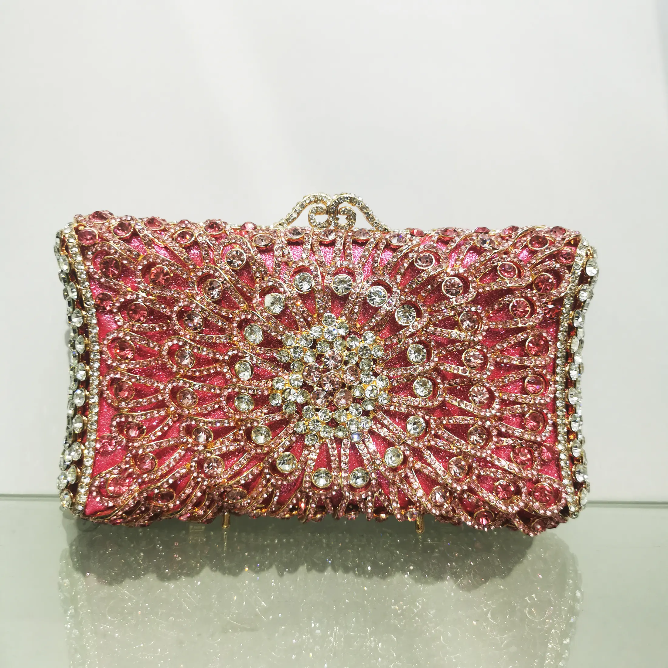 XIYUAN Pink/Blue Stones Flower Clutches Bags Crystal Clutch Evening Purse Bag Women Formal Dinner Handbag Wedding Bridal Bags