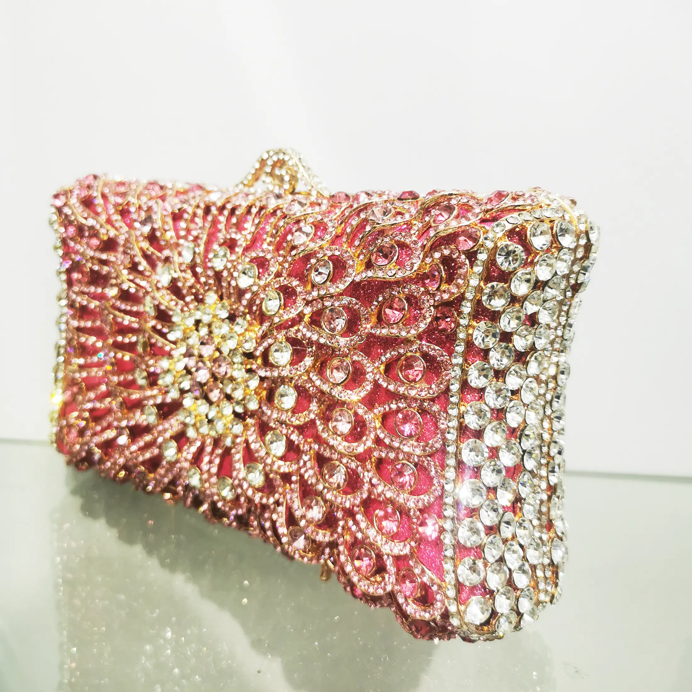 XIYUAN Pink/Blue Stones Flower Clutches Bags Crystal Clutch Evening Purse Bag Women Formal Dinner Handbag Wedding Bridal Bags