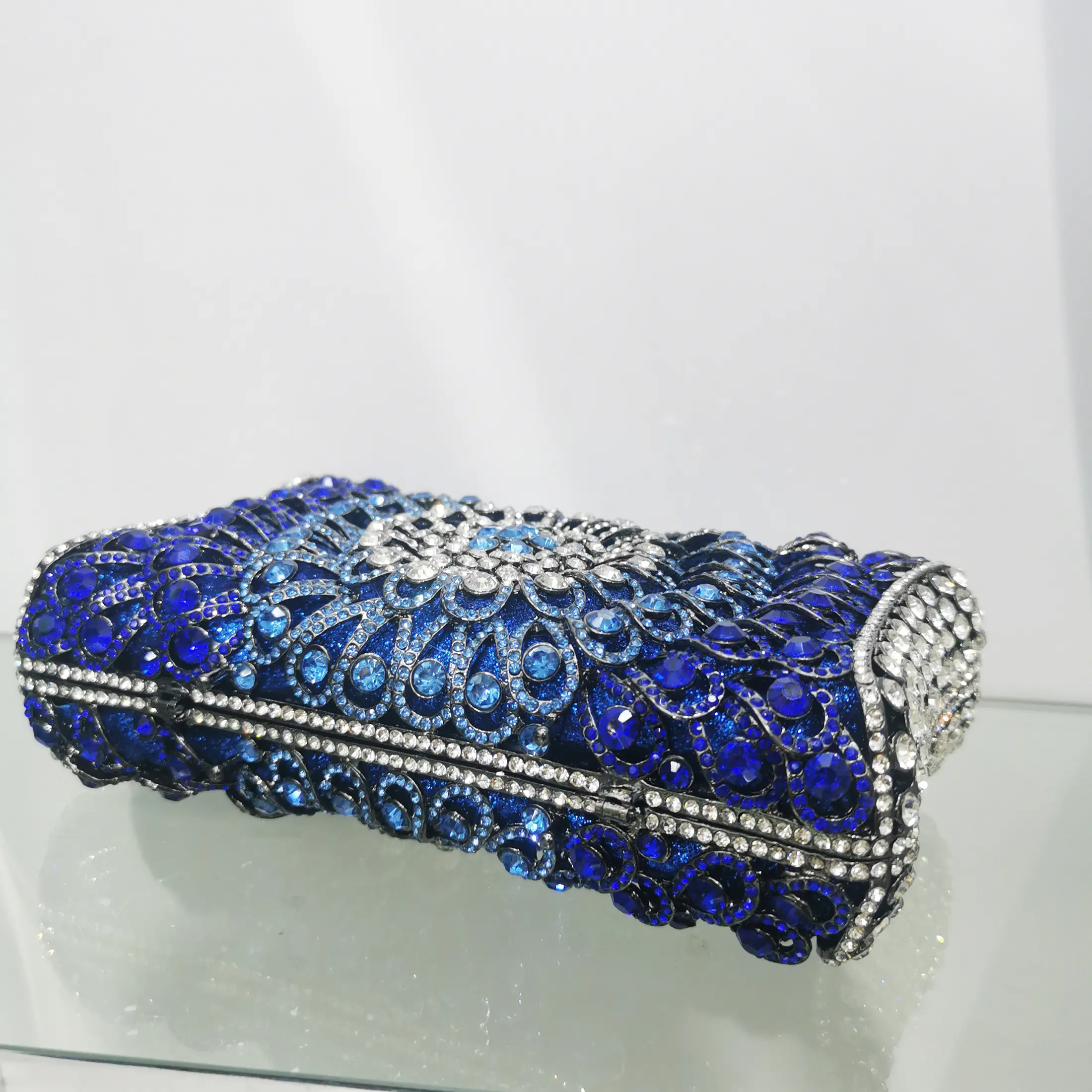 XIYUAN Pink/Blue Stones Flower Clutches Bags Crystal Clutch Evening Purse Bag Women Formal Dinner Handbag Wedding Bridal Bags