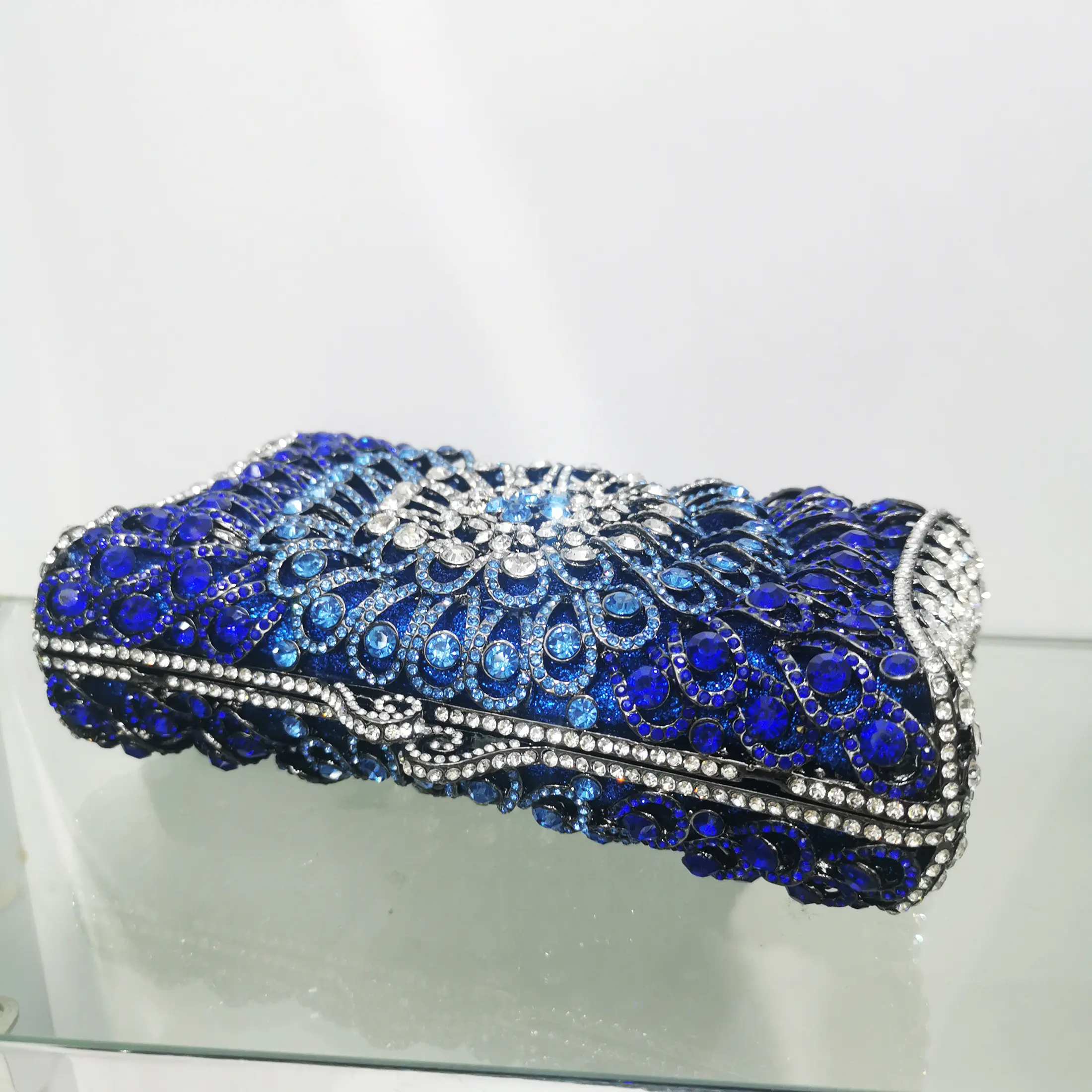 XIYUAN Pink/Blue Stones Flower Clutches Bags Crystal Clutch Evening Purse Bag Women Formal Dinner Handbag Wedding Bridal Bags
