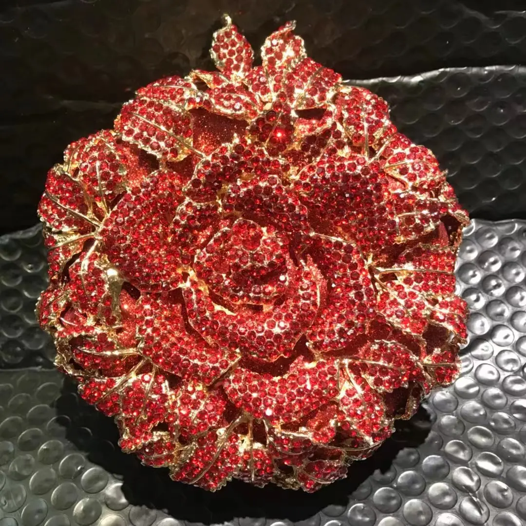 Mini Women Flower Red/Blue Stones Evening Bag Minaudiere Bags Wedding Party Dinner Rhinestones Clutch Purse Purses and Handbags