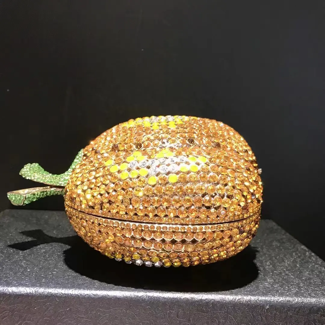 XIYUAN Pumpkin Diamond Evening Bags Golden Rhinestones Metal Minaudiere Purse and Handbags Bridal Wedding Crystal Clutches Bags