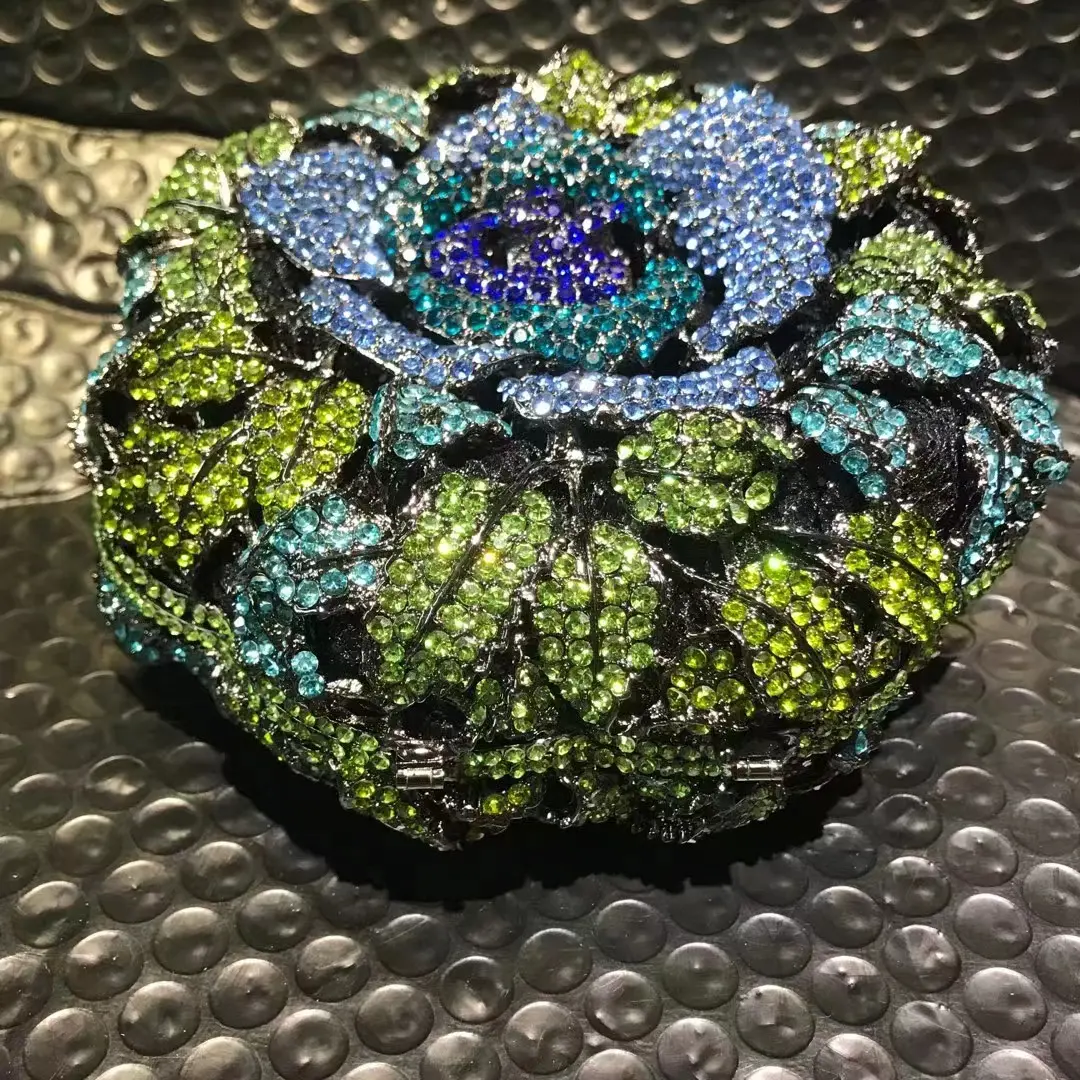 Mini Women Flower Red/Blue Stones Evening Bag Minaudiere Bags Wedding Party Dinner Rhinestones Clutch Purse Purses and Handbags