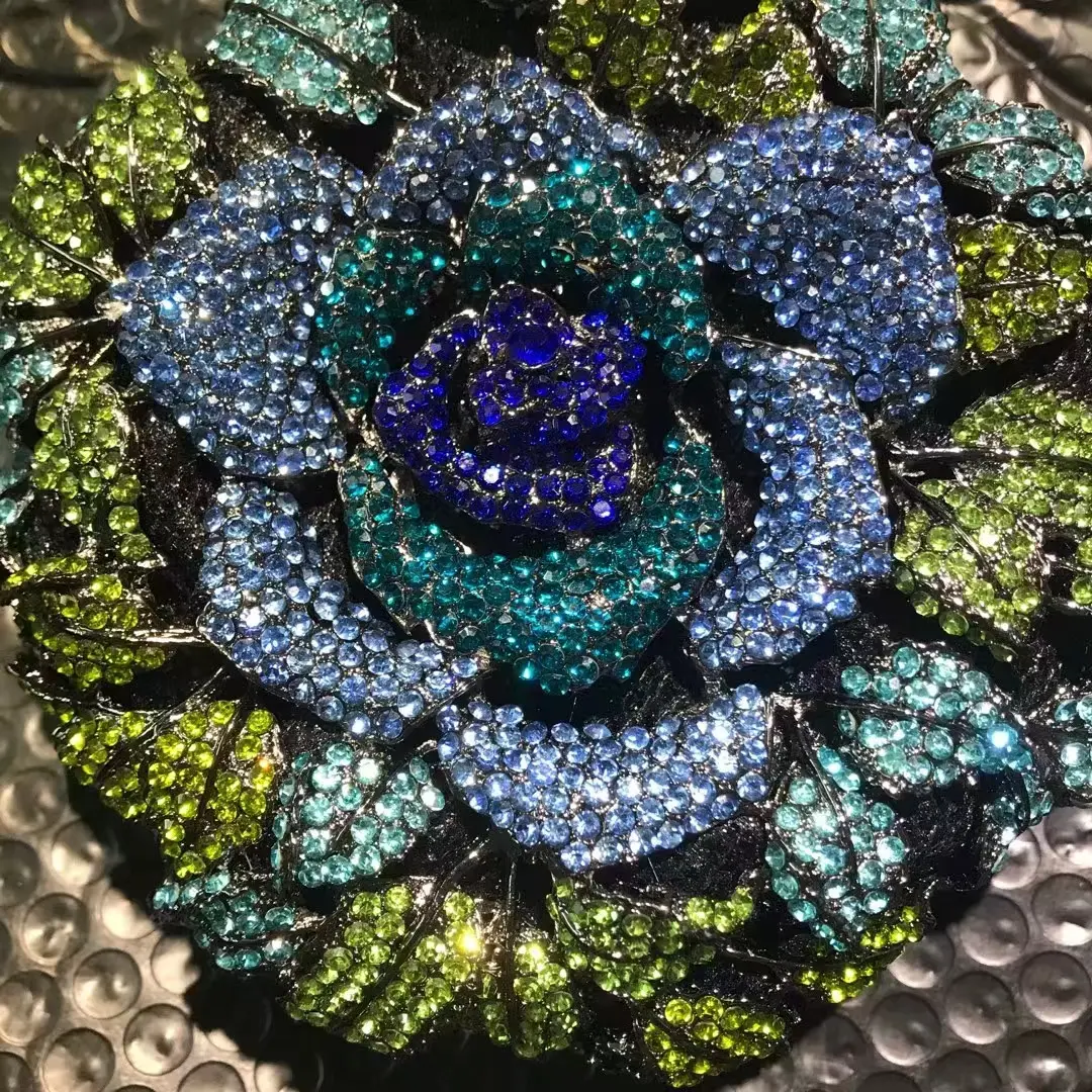 Mini Women Flower Red/Blue Stones Evening Bag Minaudiere Bags Wedding Party Dinner Rhinestones Clutch Purse Purses and Handbags