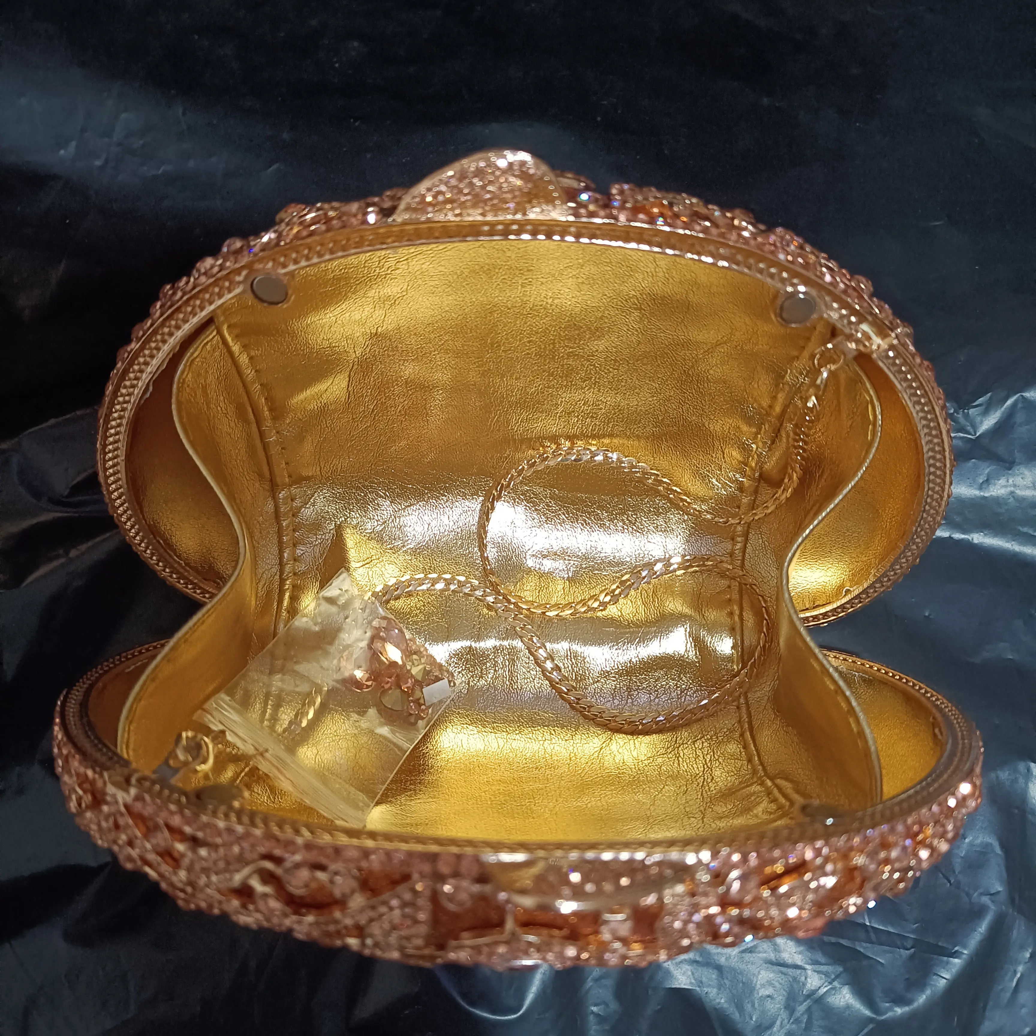 Women Rose Gold Crystal Clutch Purse Big Stones Evening Bags Wedding Bridal Rhinestones Handbags Party Minaudiere Purses Bags
