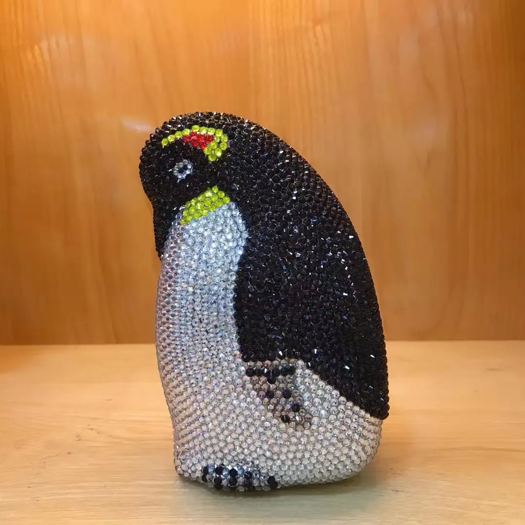 6 COLORS Full Diamond Lady Penguin Party Purse For Wedding Bridal Crystal Clutch Bag Luxury Women Rhinestone Mini Minaudiere Bag