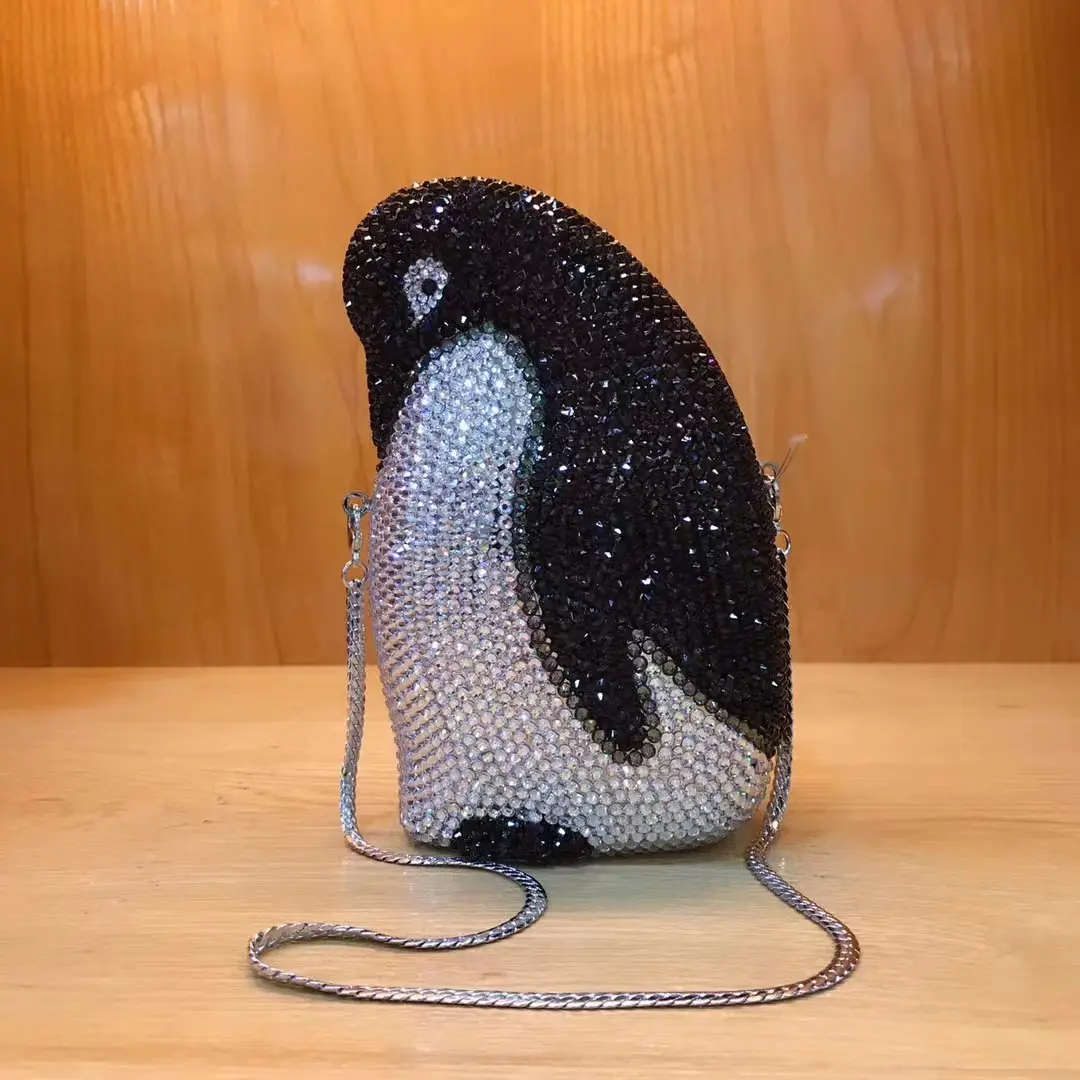 6 COLORS Full Diamond Lady Penguin Party Purse For Wedding Bridal Crystal Clutch Bag Luxury Women Rhinestone Mini Minaudiere Bag