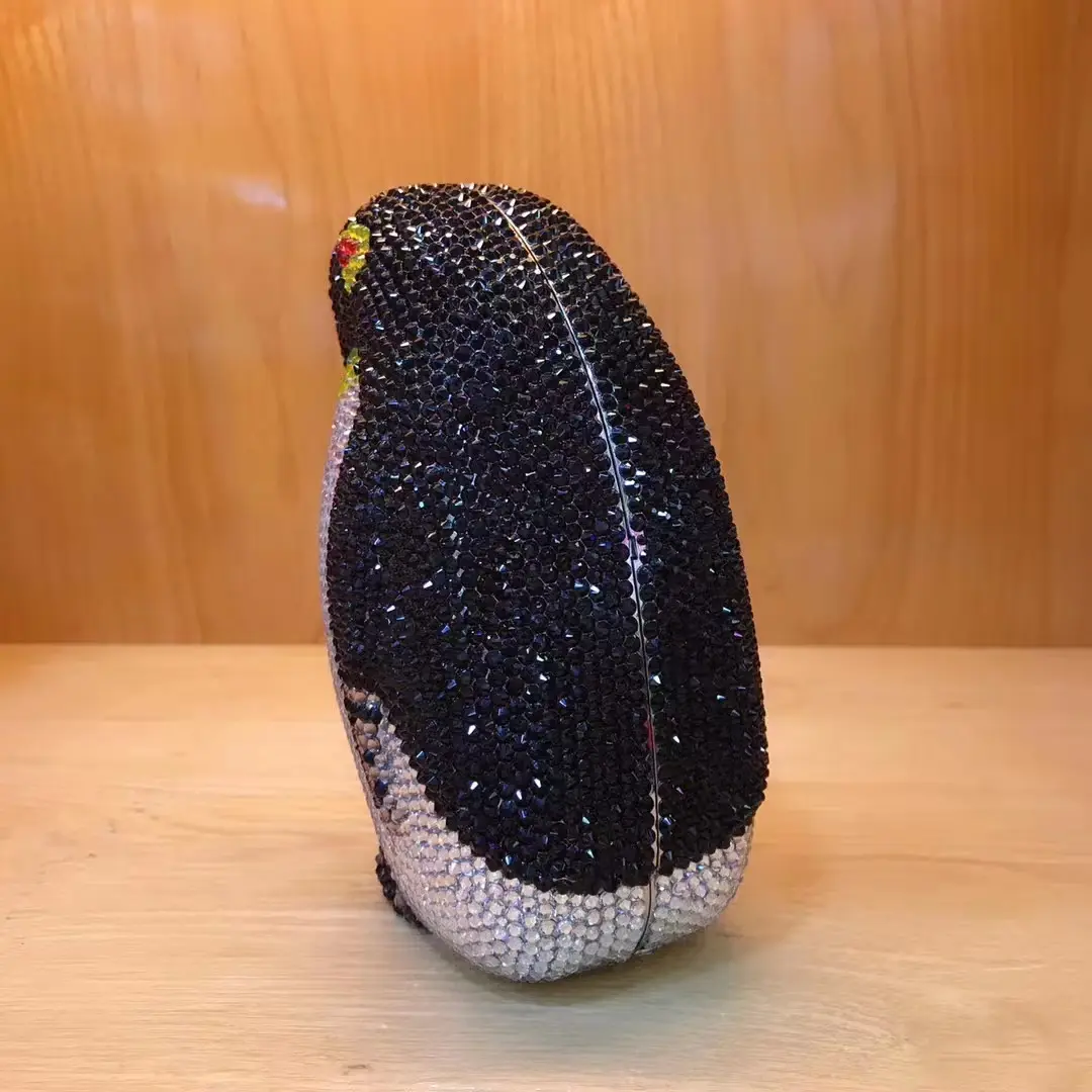 6 COLORS Full Diamond Lady Penguin Party Purse For Wedding Bridal Crystal Clutch Bag Luxury Women Rhinestone Mini Minaudiere Bag