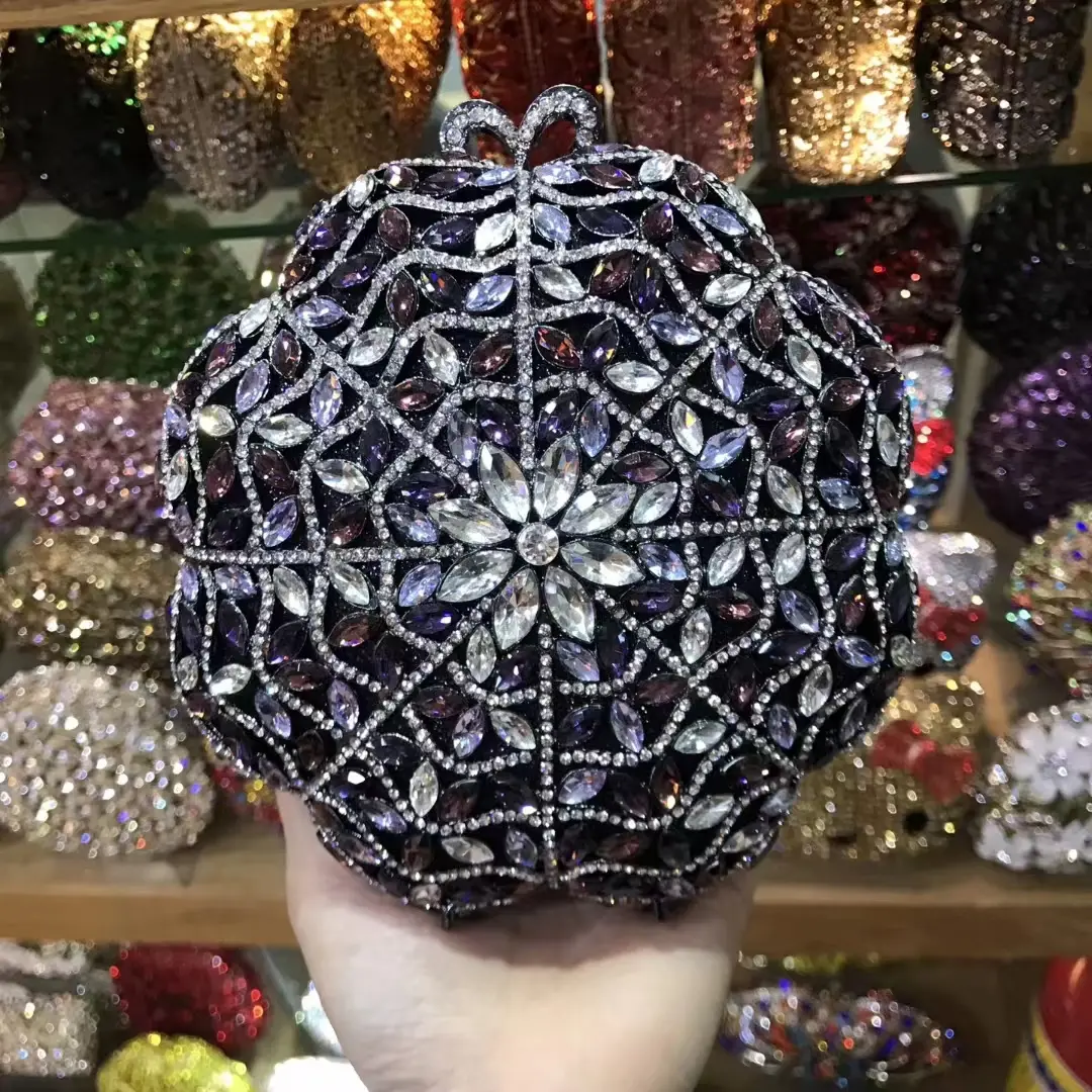 XIYUAN Multicolored Crystal Clutch Bag Rhinestones Evening Bag Bridal Wedding Party Clutches Bags Lady Stone Handbag Purse Metal