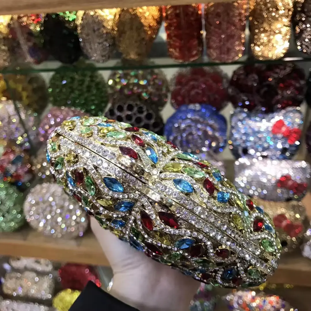 XIYUAN Multicolored Crystal Clutch Bag Rhinestones Evening Bag Bridal Wedding Party Clutches Bags Lady Stone Handbag Purse Metal