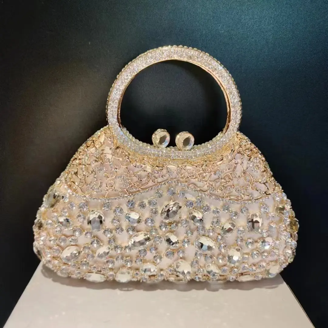 Lady Silver White Stones Clutch Purse Women Rhinestones Evening Purses Wedding Handbags Crystal Chain Shoulder Bags Day Clutches