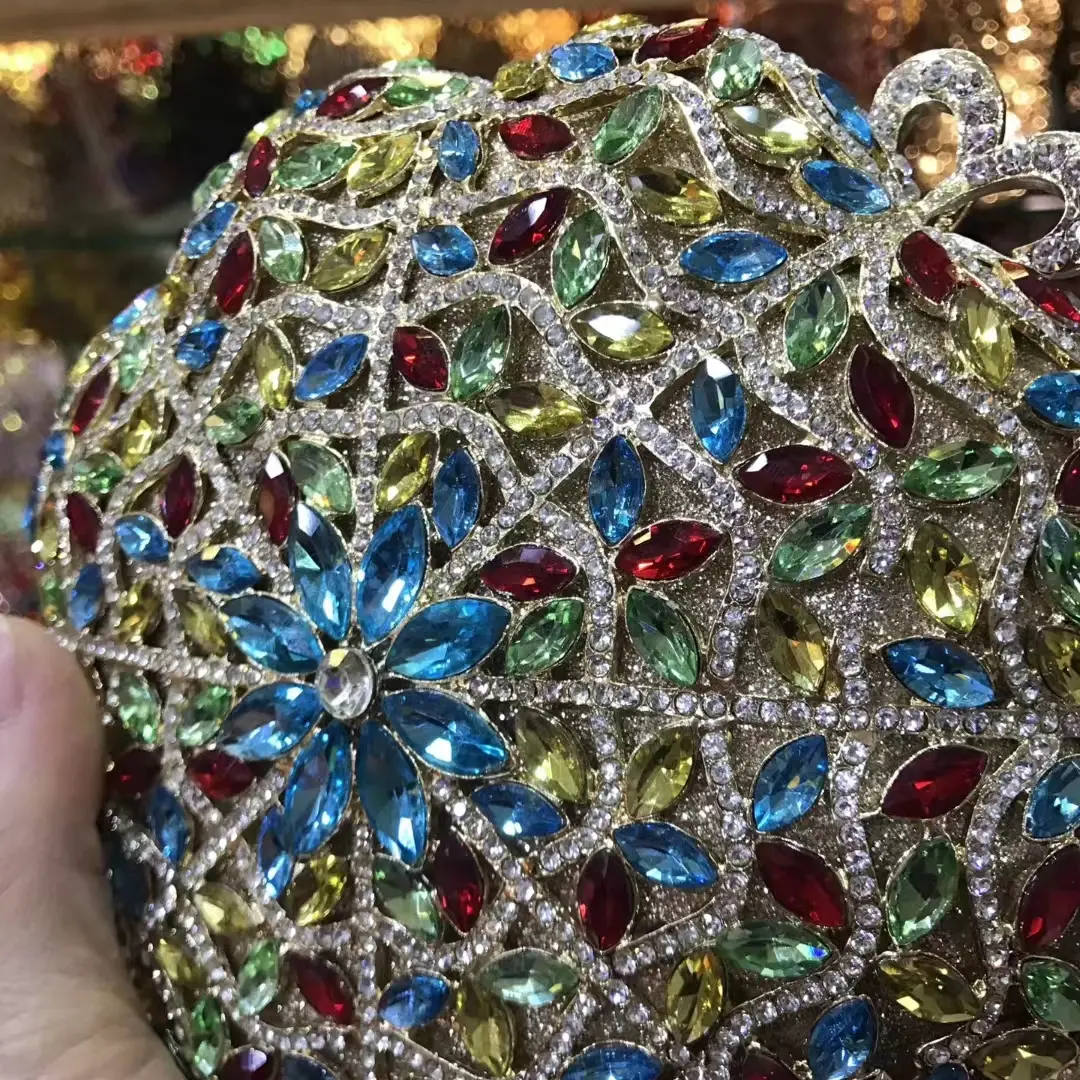 XIYUAN Multicolored Crystal Clutch Bag Rhinestones Evening Bag Bridal Wedding Party Clutches Bags Lady Stone Handbag Purse Metal