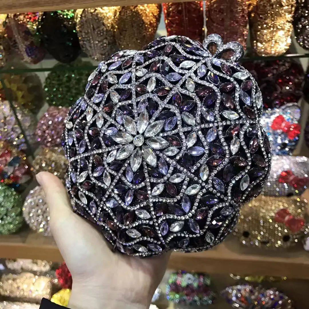 XIYUAN Multicolored Crystal Clutch Bag Rhinestones Evening Bag Bridal Wedding Party Clutches Bags Lady Stone Handbag Purse Metal