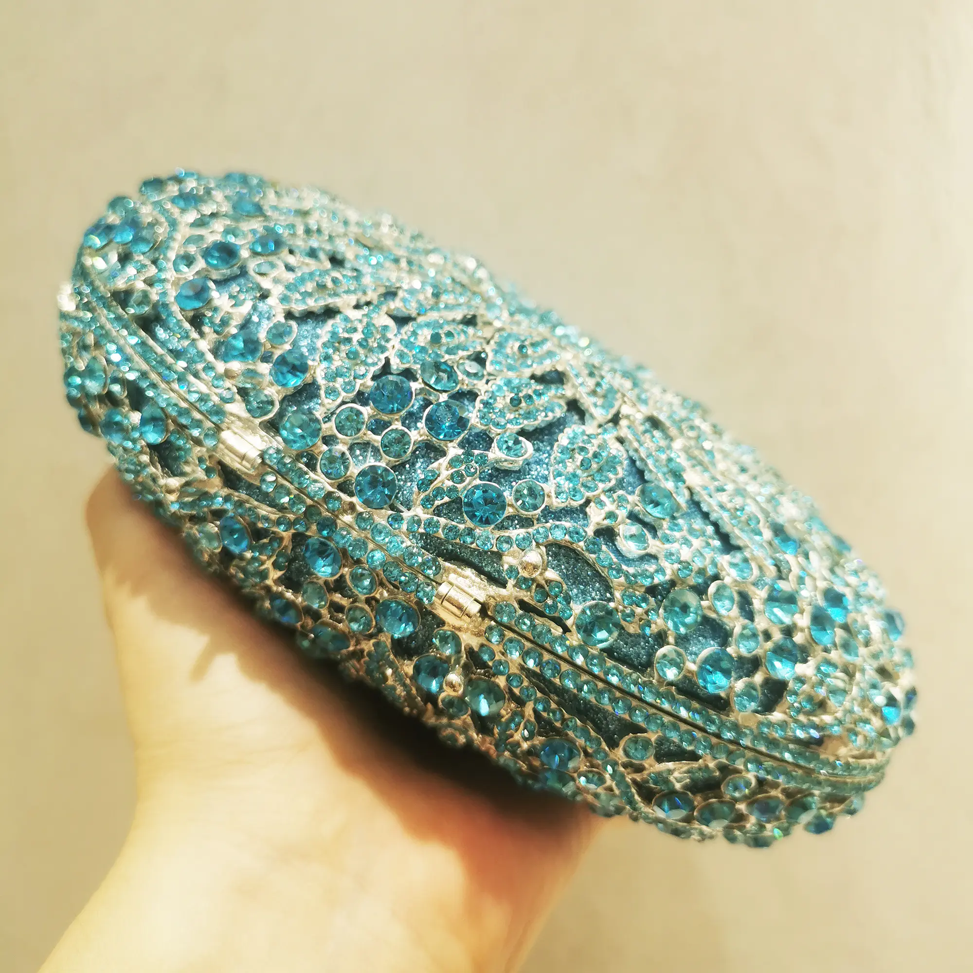 XIYUAN Sky blue Flower Crystal Evening Bags Floral Clutches for Women Party Rhinestone Handbag Bridal Wedding Diamond Clutch