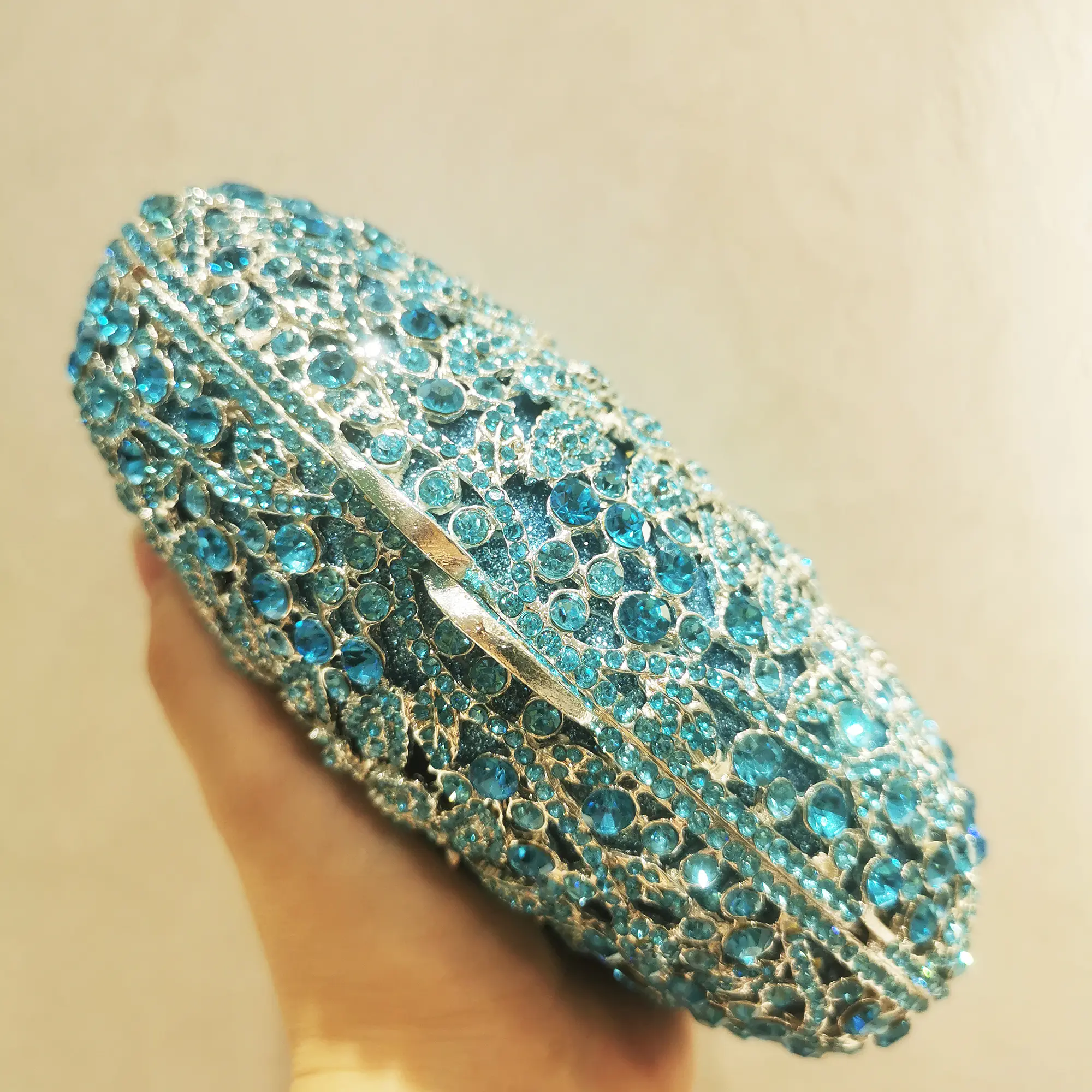 XIYUAN Sky blue Flower Crystal Evening Bags Floral Clutches for Women Party Rhinestone Handbag Bridal Wedding Diamond Clutch