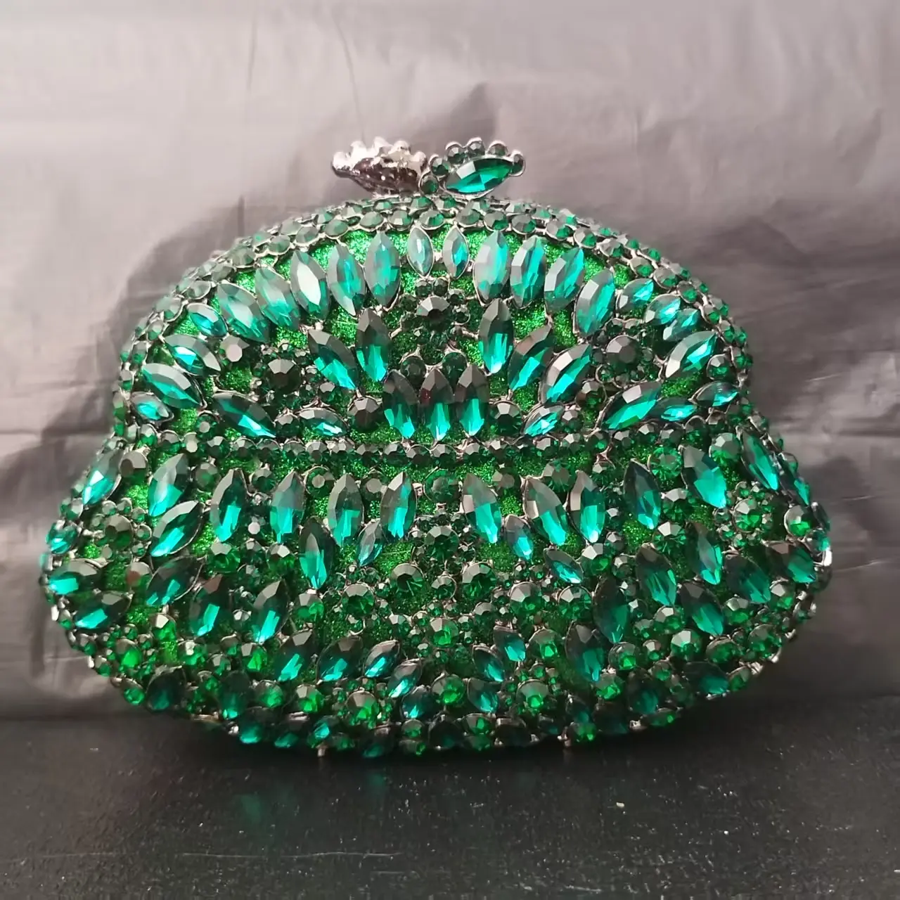 XIYUAN Women Fuchsia/Green Gems Evening Bags Crystals Clutch Bags Handbags Wedding Party Bridal Rhinestone Box Minaudiere Purse