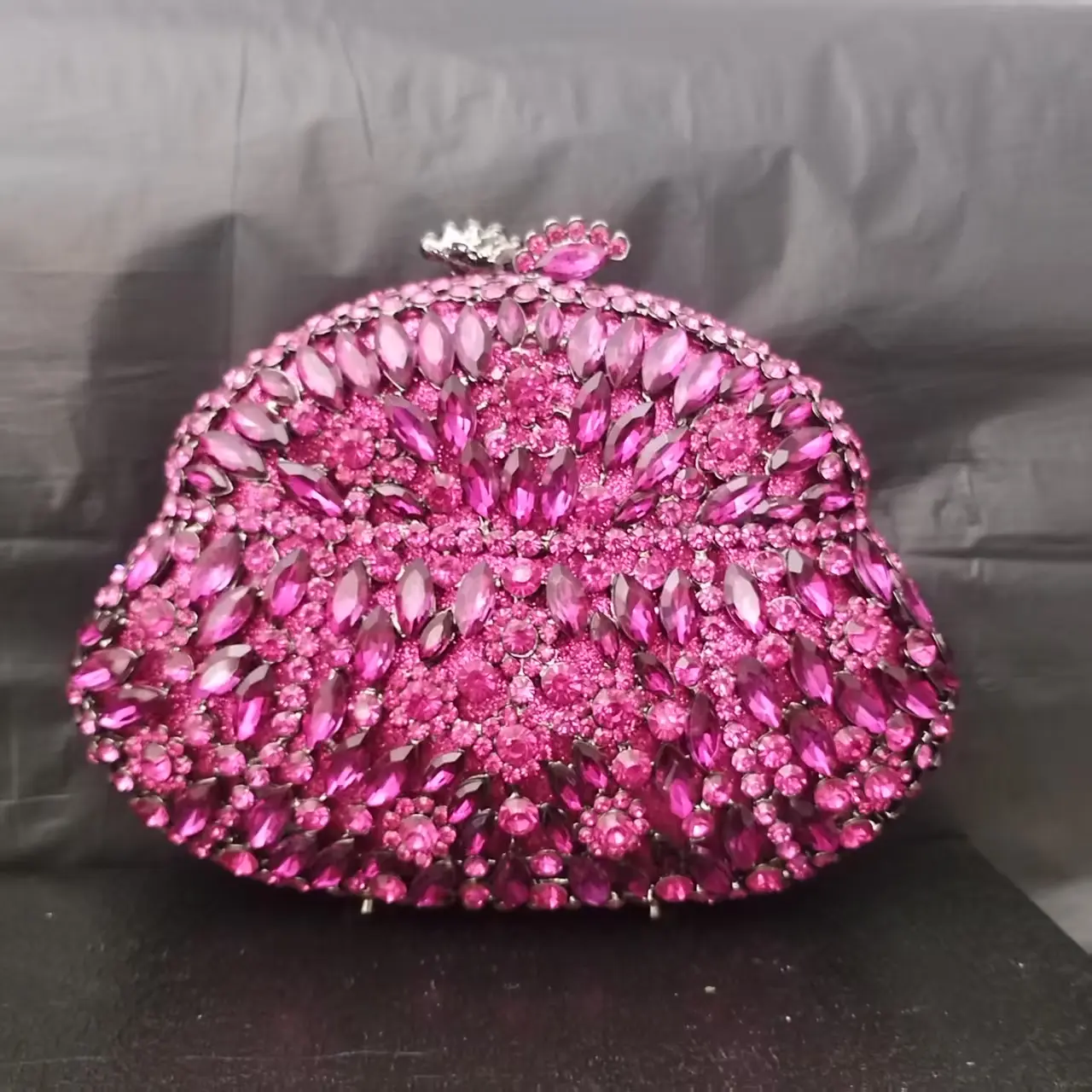 XIYUAN Women Fuchsia/Green Gems Evening Bags Crystals Clutch Bags Handbags Wedding Party Bridal Rhinestone Box Minaudiere Purse