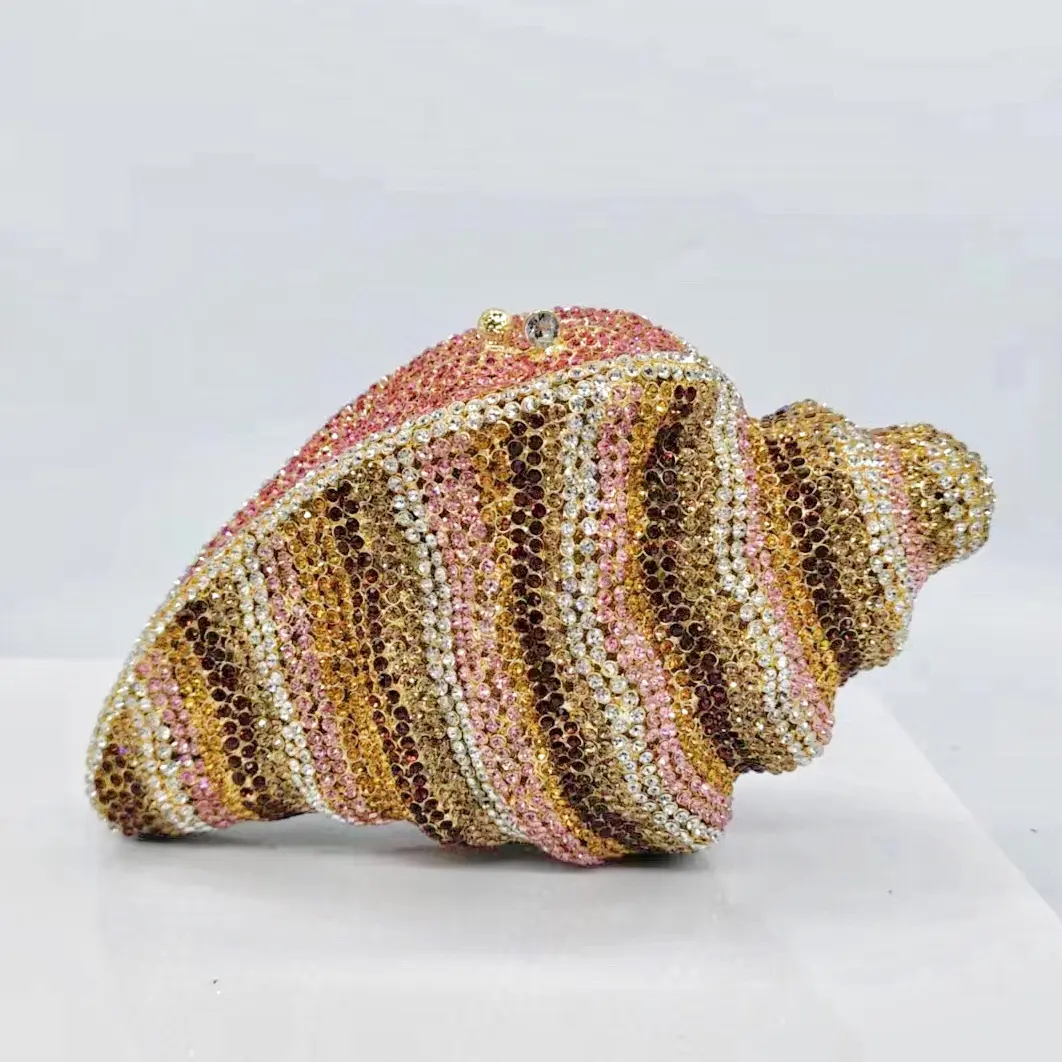 Lady Conch Blue/Gold Crystals Clutch Purse Female Evening Bag Wedding Diamond Purse Bridal Handbag Party Rhinestone Minaudiere