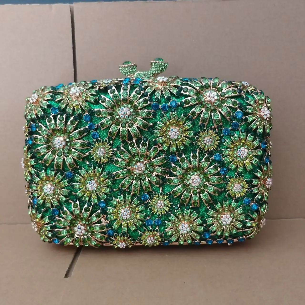 XIYUAN Green Gems Clutch Women Jewels Evening Bags and Clutches Party Dinner Rhinestone Handbags Bridal Wedding Clutch Purses