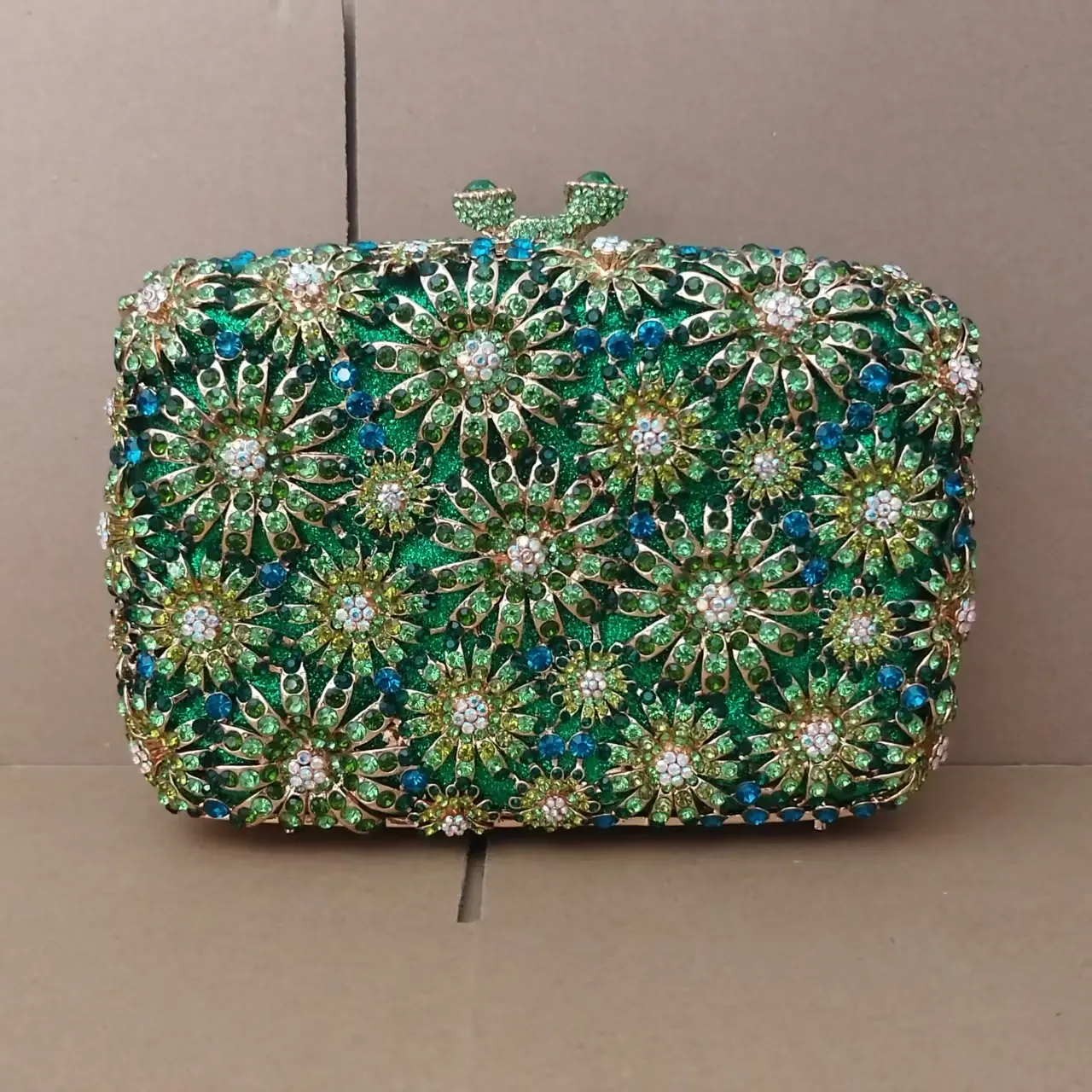 XIYUAN Green Gems Clutch Women Jewels Evening Bags and Clutches Party Dinner Rhinestone Handbags Bridal Wedding Clutch Purses