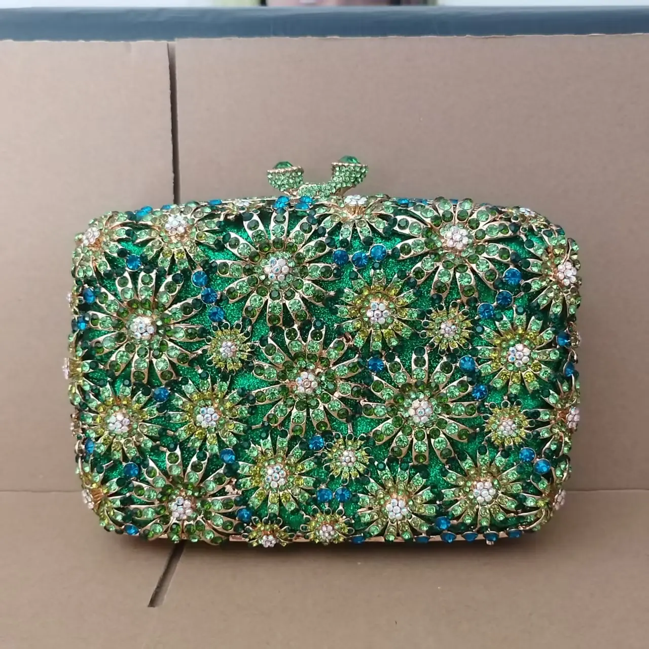 XIYUAN Green Gems Clutch Women Jewels Evening Bags and Clutches Party Dinner Rhinestone Handbags Bridal Wedding Clutch Purses