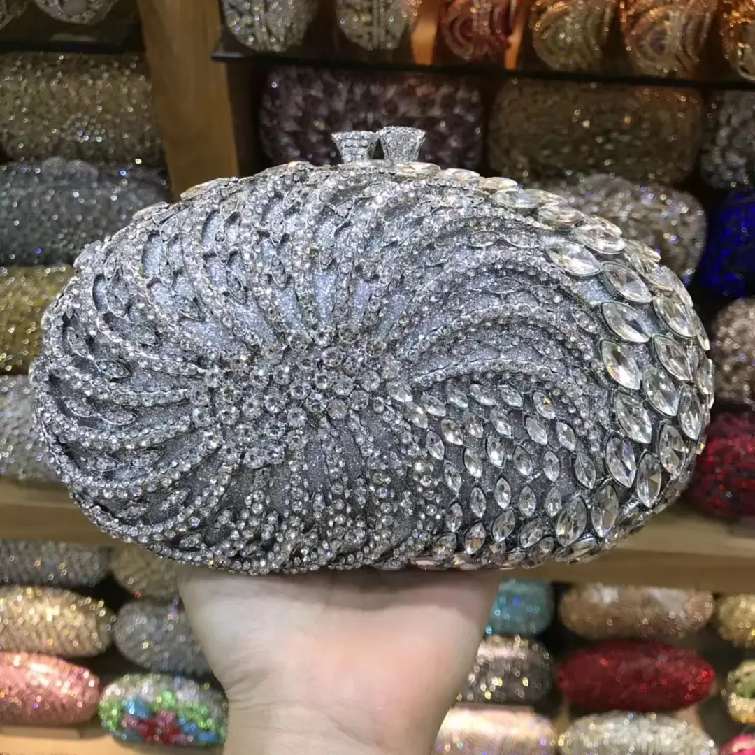 XIYUAN Red/Grey/Gold Crystal Clutch Purse Stones Evening Bags Bridal Party Women Rhinestones Minaudiere Clutches Handbags Purses