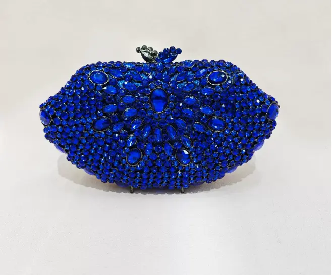 XIYUAN Lady Blue Diamonds Evening Purses Bags Female Metal Crystal Clutch Purse Party Handbag Women Luxury Mini Gems Clutches
