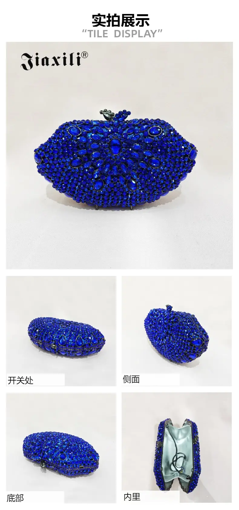 XIYUAN Lady Blue Diamonds Evening Purses Bags Female Metal Crystal Clutch Purse Party Handbag Women Luxury Mini Gems Clutches