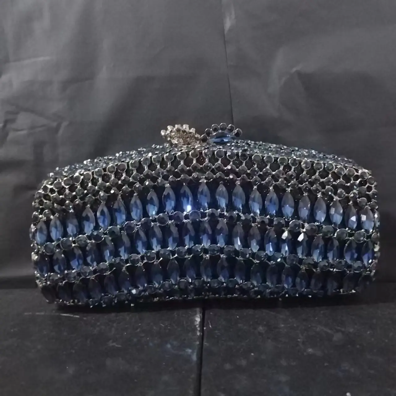 Women Navy Blue Stone Clutch Bags Lady Diamond Evening Bags Metal Minaudiere Rhinestones Handbags Wedding Purses Party Clutches