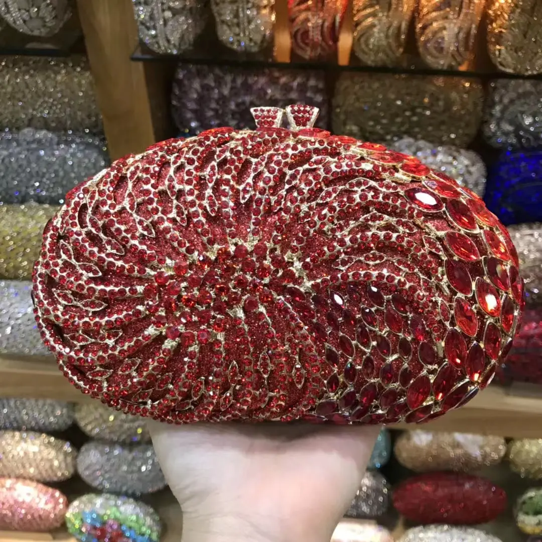 XIYUAN Red/Grey/Gold Crystal Clutch Purse Stones Evening Bags Bridal Party Women Rhinestones Minaudiere Clutches Handbags Purses