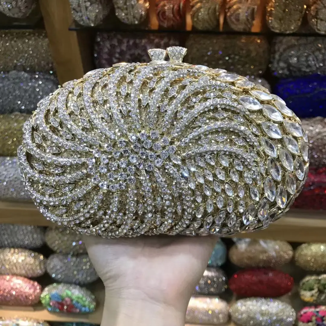 XIYUAN Red/Grey/Gold Crystal Clutch Purse Stones Evening Bags Bridal Party Women Rhinestones Minaudiere Clutches Handbags Purses
