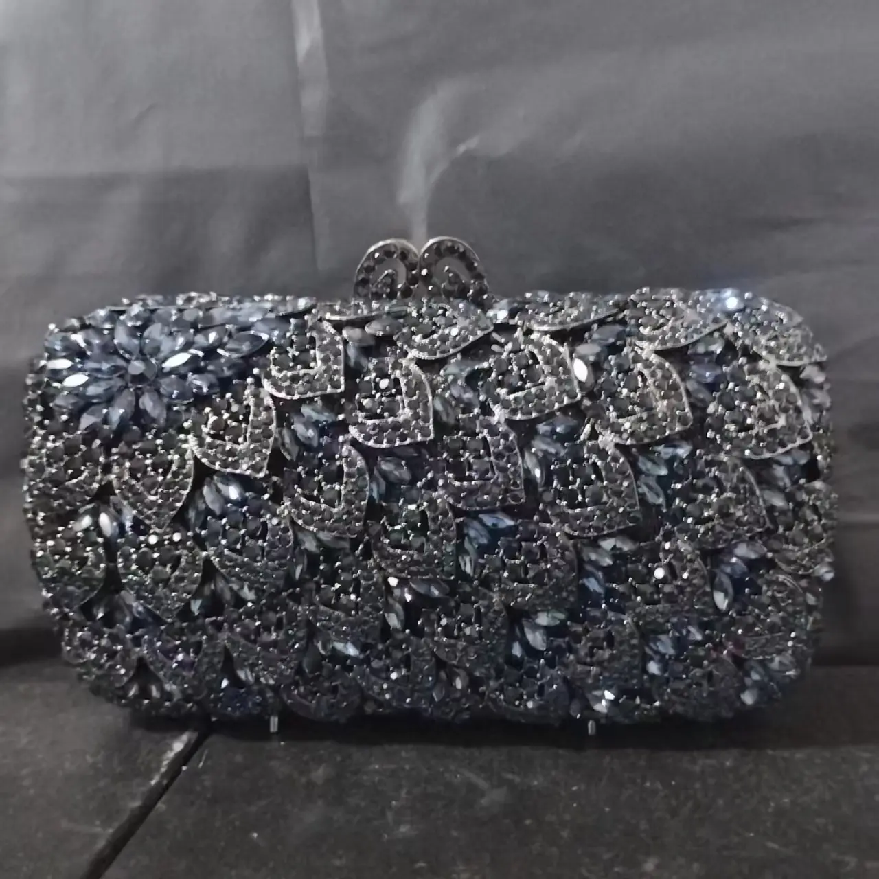 Women Navy Blue Stone Clutch Bags Lady Diamond Evening Bags Metal Minaudiere Rhinestones Handbags Wedding Purses Party Clutches