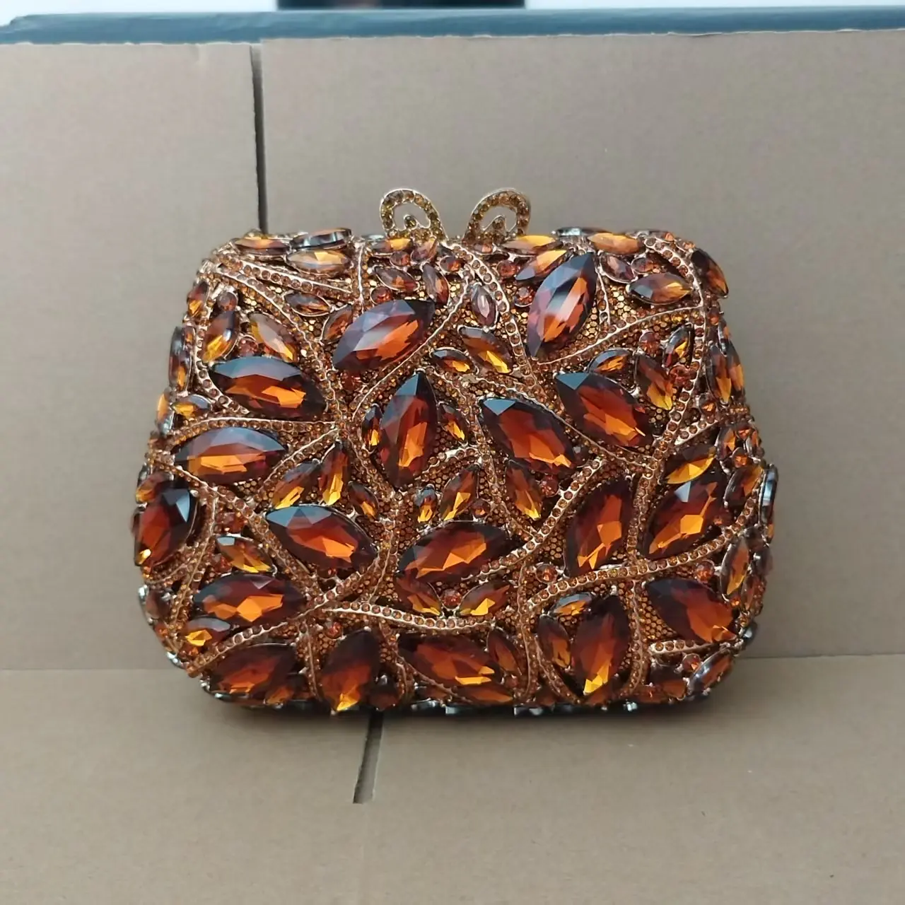 XIYUAN Big Gems Women Brown Evening Clutch Bags Stones Clutches Party Dinner Rhinestone Handbags Bridal Wedding Clutch Purses