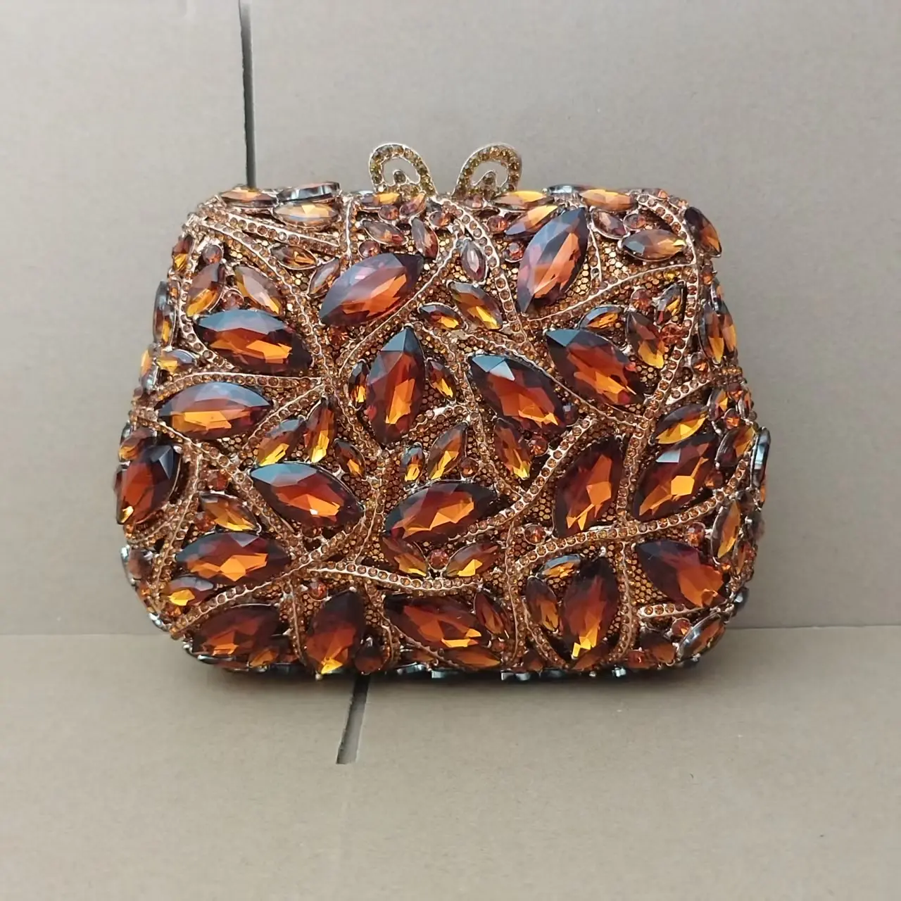 XIYUAN Big Gems Women Brown Evening Clutch Bags Stones Clutches Party Dinner Rhinestone Handbags Bridal Wedding Clutch Purses